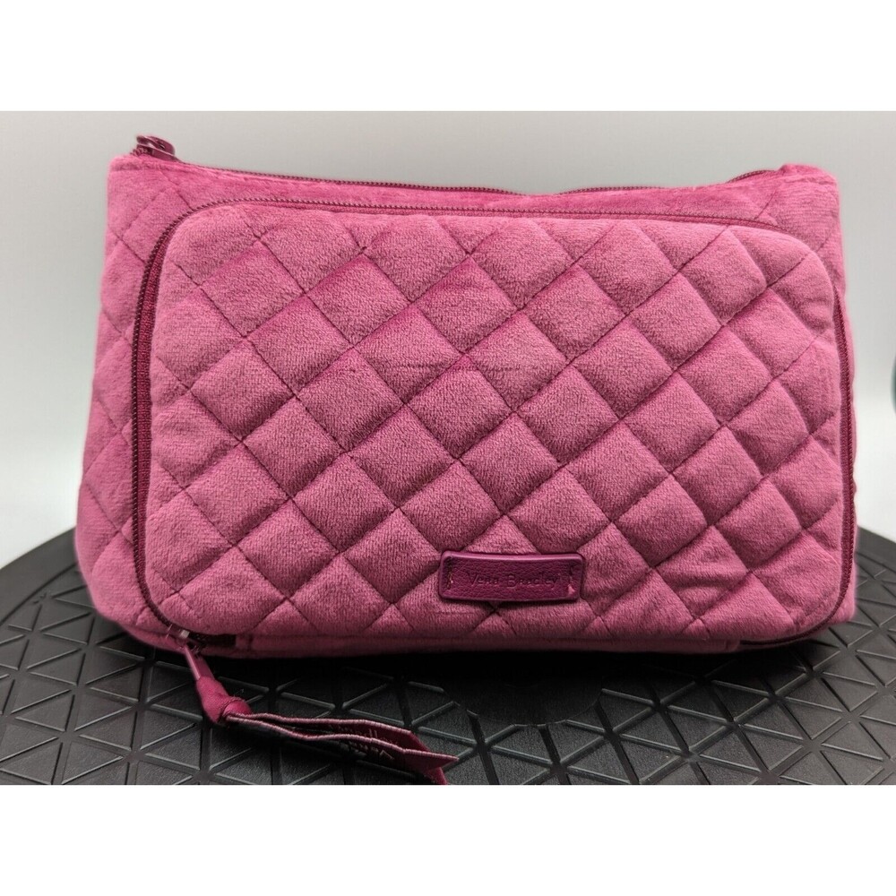 Vera Bradley Cosmetic Travel Bag Pink Velvet Makeup Jewelry Organizer Quilted